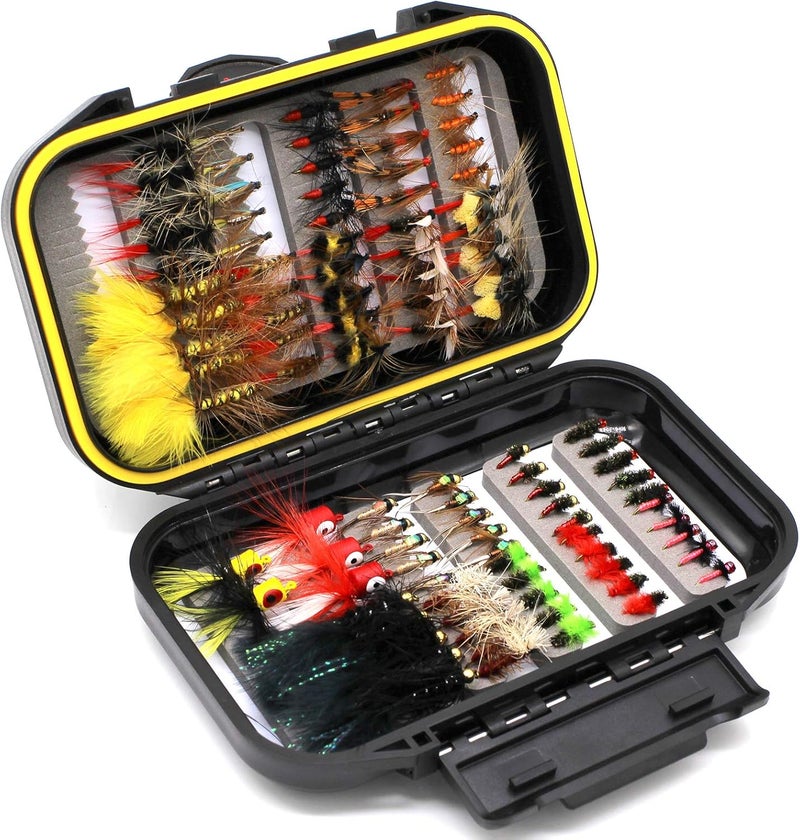 FAISOX Fly Fishing Flies Assortment Kit Dry Wet Nyphms Tenkara Popper Streamer Woolly Bugger for Trout Bass Salmon Steelhead with Fly Box - Image 1